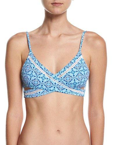 Century Wrap Swim Top, Blue Pattern