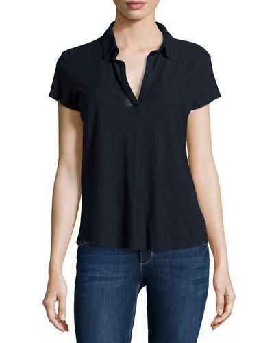 Short-sleeve Polo Top, Navy