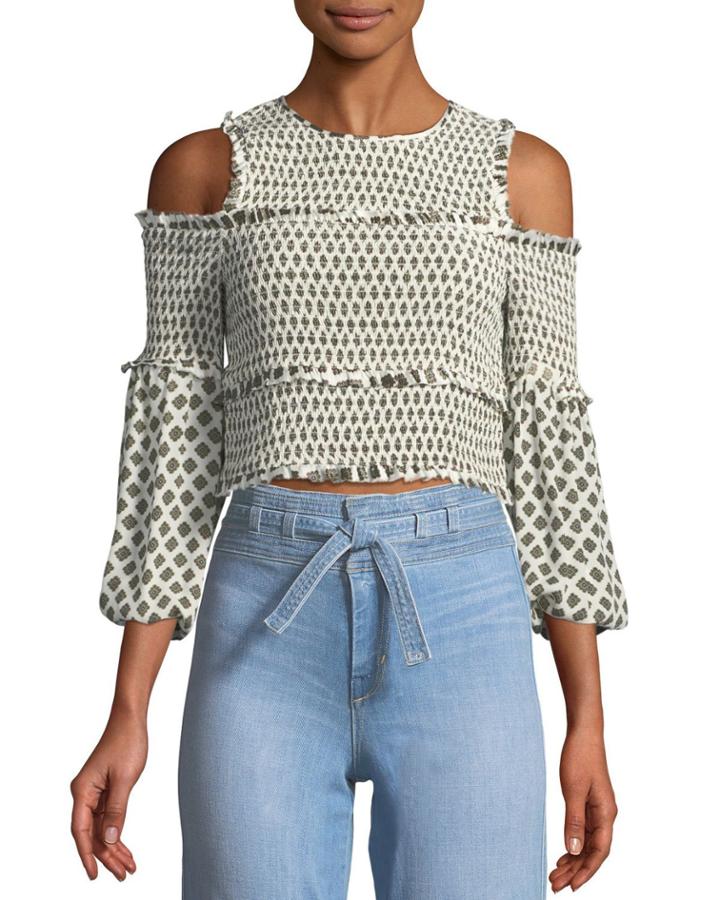 Pascal Mini-medallion Smocked Cold-shoulder Blouse