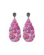 Black Silver Teardrop Earrings With Composite Ruby & Turquoise