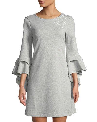 Ruffle-sleeve Pearlescent Dress