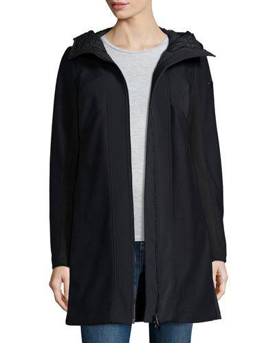 Hooded Zip-front Stretch Parka, Nero