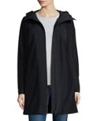 Hooded Zip-front Stretch Parka, Nero