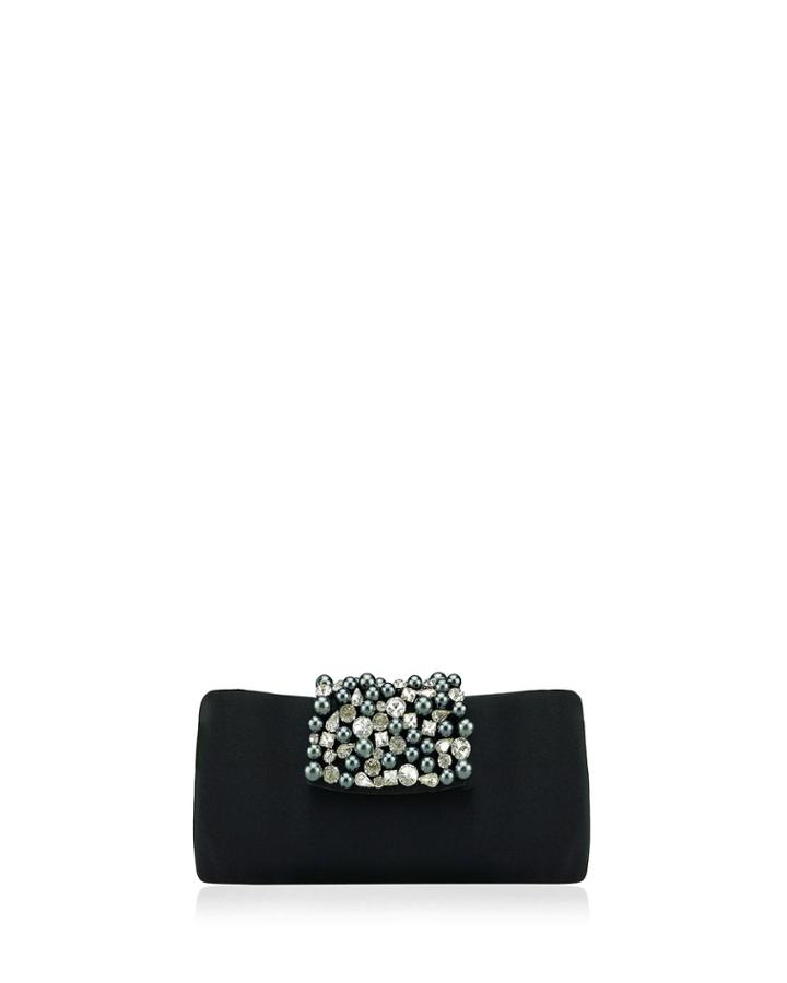 Noel Rhinestone And Pearly Flap Clutch Bag