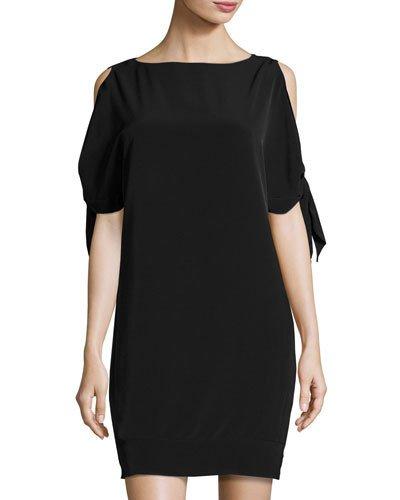 Cold-shoulder Tie-sleeve Shift Dress, Black