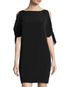 Cold-shoulder Tie-sleeve Shift Dress, Black