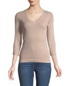 3/4-sleeve Combed Cotton V-neck Tee