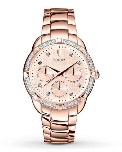 36mm Chronograph Bracelet Watch W/ Diamonds, Pink/gold
