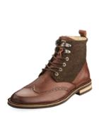 Men's Nathan Leather & Flannel Wing-tip Boots, Brown
