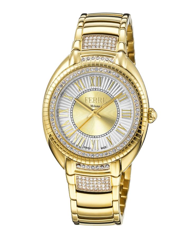 Women's 34mm Stainless Steel 3-hand Roman Glitz Watch With Bracelet, Golden