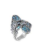Silver Feather Lava Sapphire Gradient Bypass Ring, Blue,