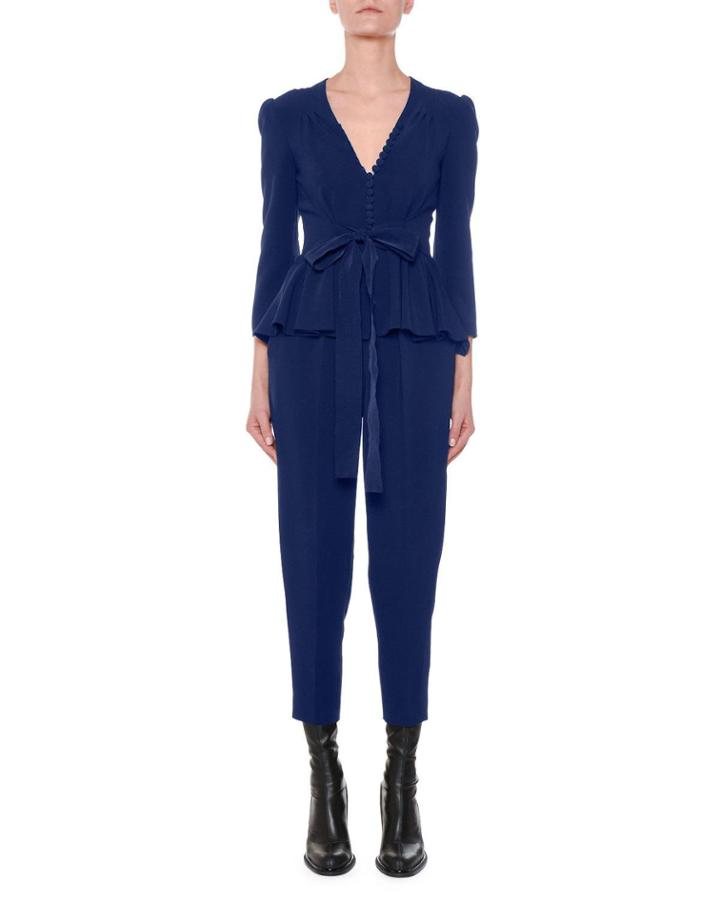 Liliana V-neck Button-front Tie-waist Peplum Slim