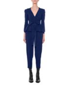 Liliana V-neck Button-front Tie-waist Peplum Slim