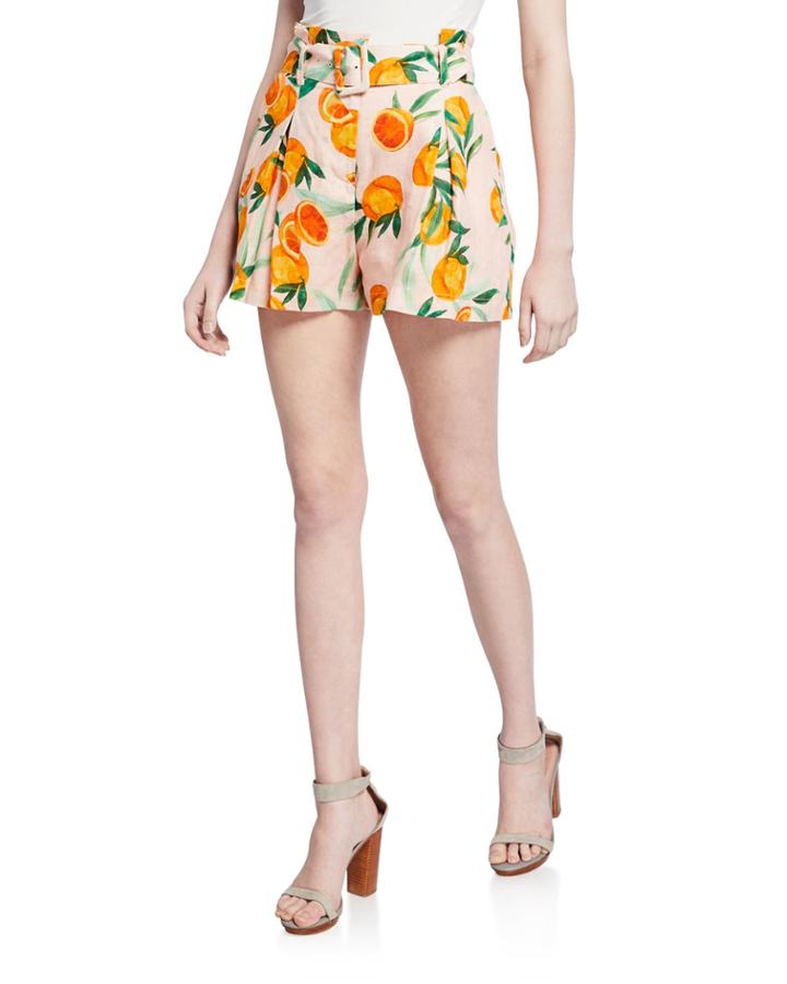 Carlo Orange Print Belted Pleated