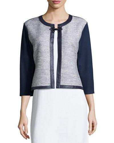 Tweed 3/4-sleeve Jacket, Navy