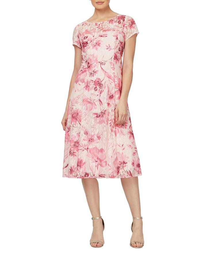 Floral-print Mesh A-line Dress