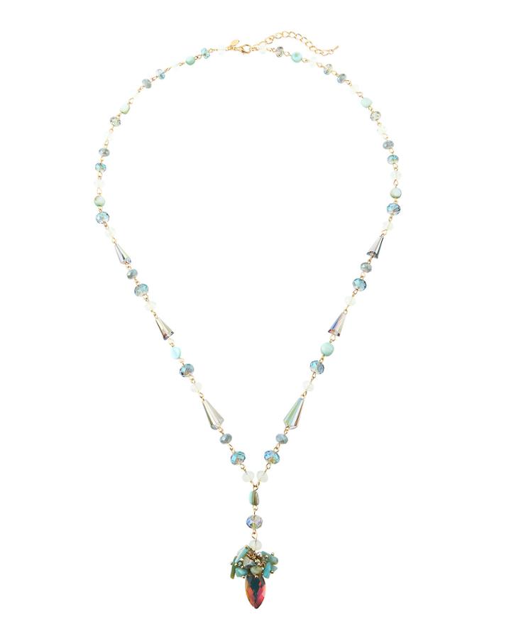 Long Simulated Crystal Y-drop Necklace,