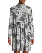 Smocked Turtleneck Long-sleeve Floral-print