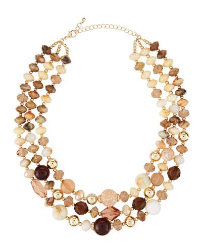 Triple-strand Beaded Stone Necklace, Brown