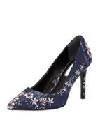 Denise Floral-embroidered Pump, Blue
