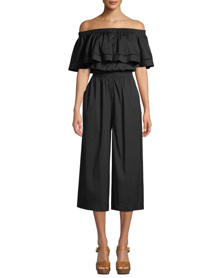Off-the-shoulder Button-front Jumpsuit