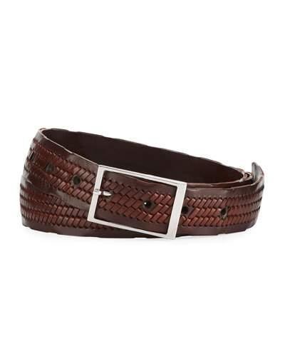 Grained Leather Buckle Belt, Brown