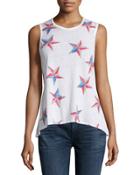 Patriotic Stars-print Tank Top, White