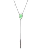 Black Silver Linear Y-drop Necklace With Green Chrysoprase & Diamonds