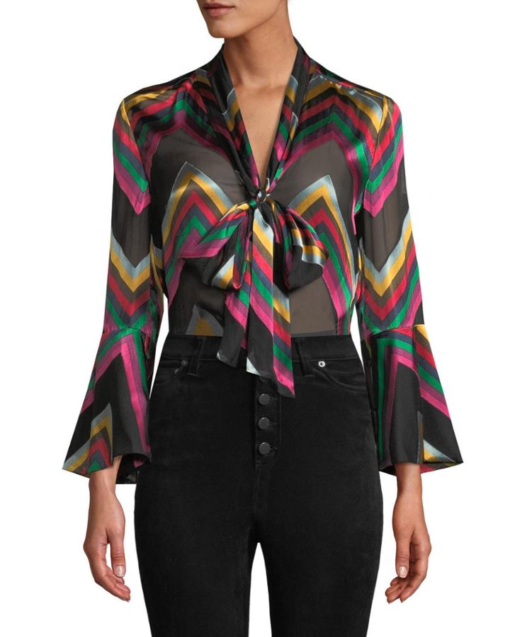 Merideth Slit-sleeve Tie-neck Top