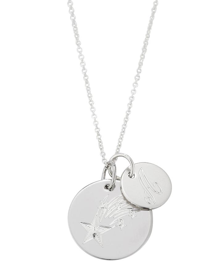 Sterling Silver Script Initial & Shooting Stars Charm Necklace