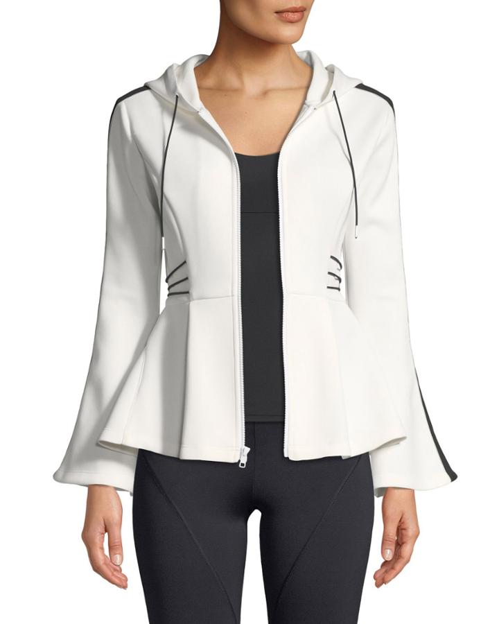 Hooded Flare-sleeve Peplum Jacket With Contrast Cording