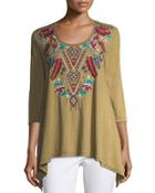 Eliza Scoop-neck Embroidered Tee