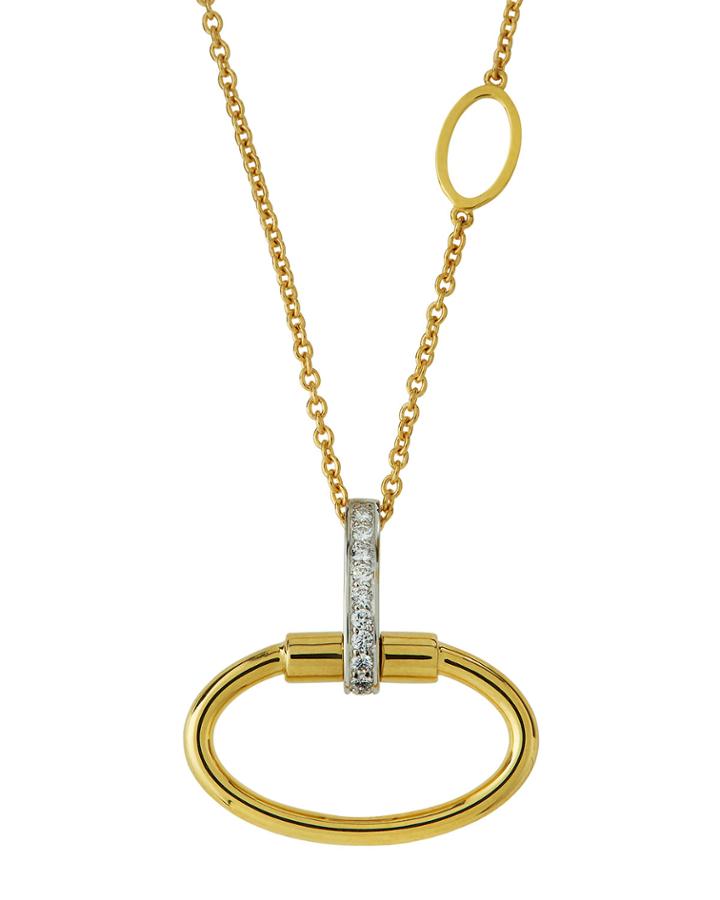 18k Classica Oval & Diamond Necklace, Gold/white