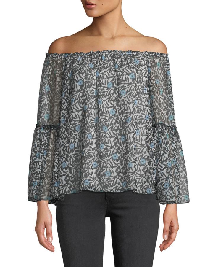 Sado Off-the-shoulder Floral Bell-sleeve Blouse