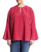 Bell-sleeve Button-keyhole Blouse,