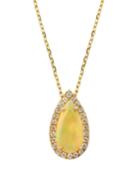 14k Pear Opal Pendant Necklace W/ Diamonds