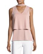 Choker-neck Overlay Tank Top, Pink