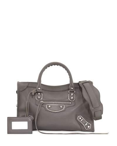 Met City Leather Shoulder Bag, Gray
