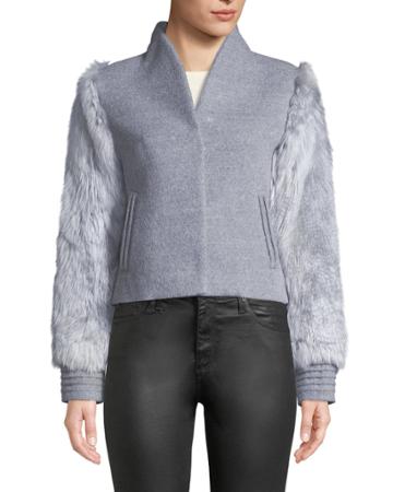 Baby Alpaca Wool Bomber Jacket W/ Fur