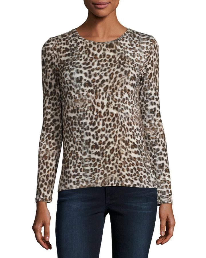 Animal-print Long-sleeve Crewneck