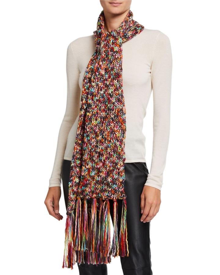 Multicolor Knit Scarf With Tassel Fringe