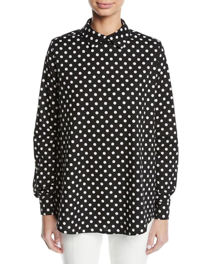 Polka-dot Collared Long-sleeve Cotton