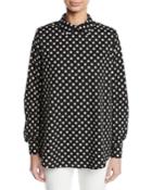 Polka-dot Collared Long-sleeve Cotton