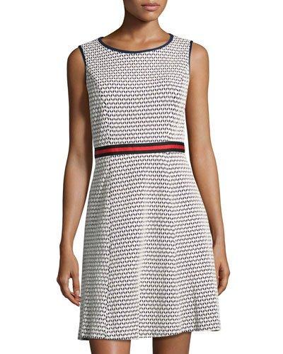Sleeveless Striped-waist Dress, White/blue