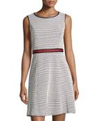 Sleeveless Striped-waist Dress, White/blue