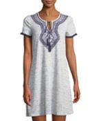 Embroidered Tie-neck T-shirt Dress