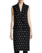 Embellished-paisley Sleeveless Coat, Black