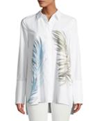 Porto Placed Palms Button-front Cotton Blouse