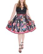 Plus Size Lace-bodice V-neck Floral Fit & Flare Dress