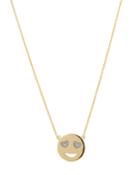 14k Yellow Gold Small Smiley Diamond Pendant Necklace